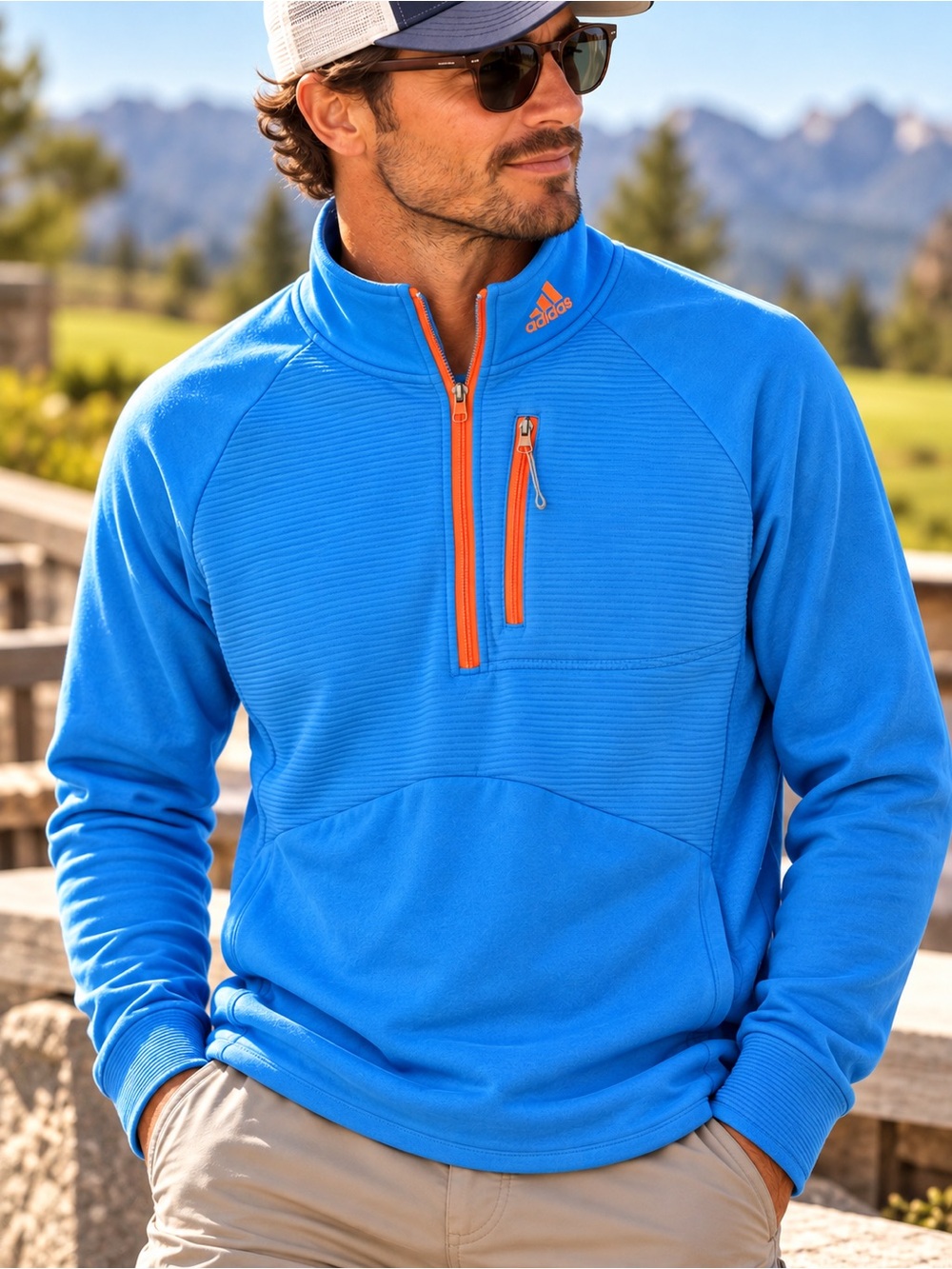 Adidas COLD.RDY Golf Quarter Zip Pullover XXL Blue Orange Fleece #636